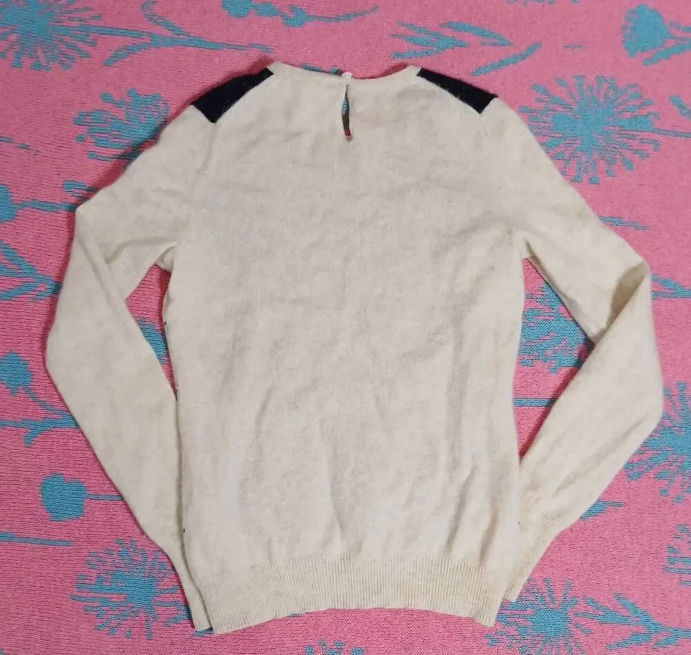 J.crew womens xsmall sweater cashmere argyle preppy cream gray - Picture 4 of 8